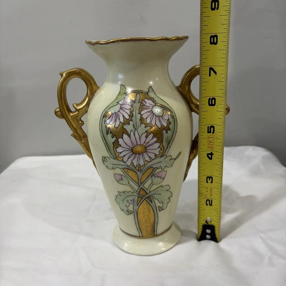 Limoges Vase Hand Painted Floral‎ Daisies Gold Gilded Trim Vintage 8